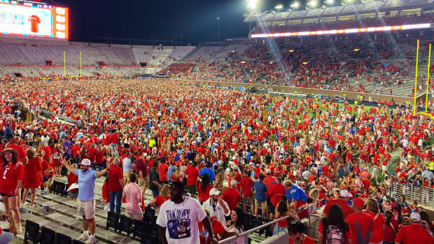 Ole Miss vs LSU on field crowd 2023